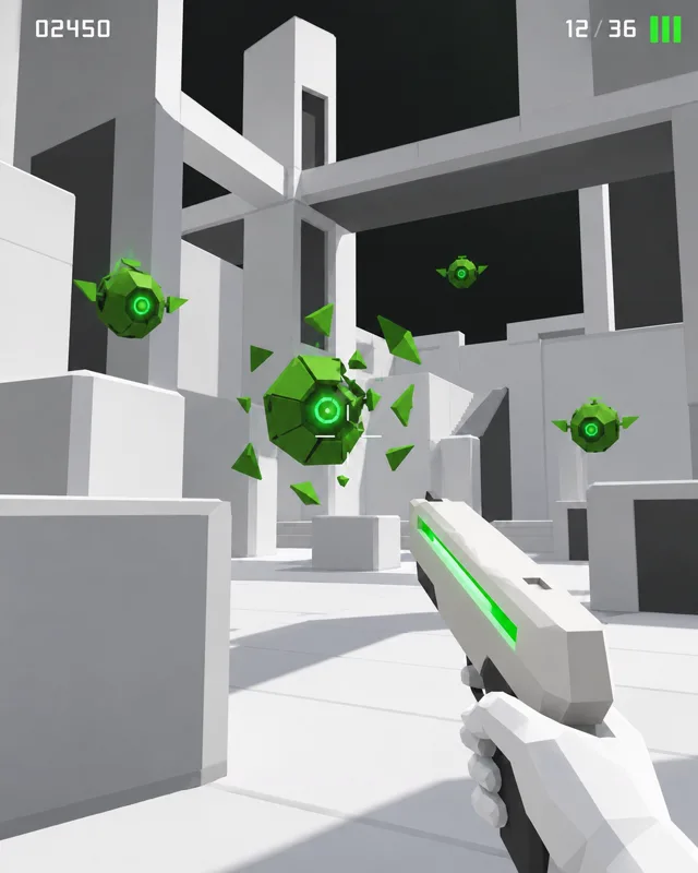 Visão do jogador mirando em drones no shooter em realidade virtual